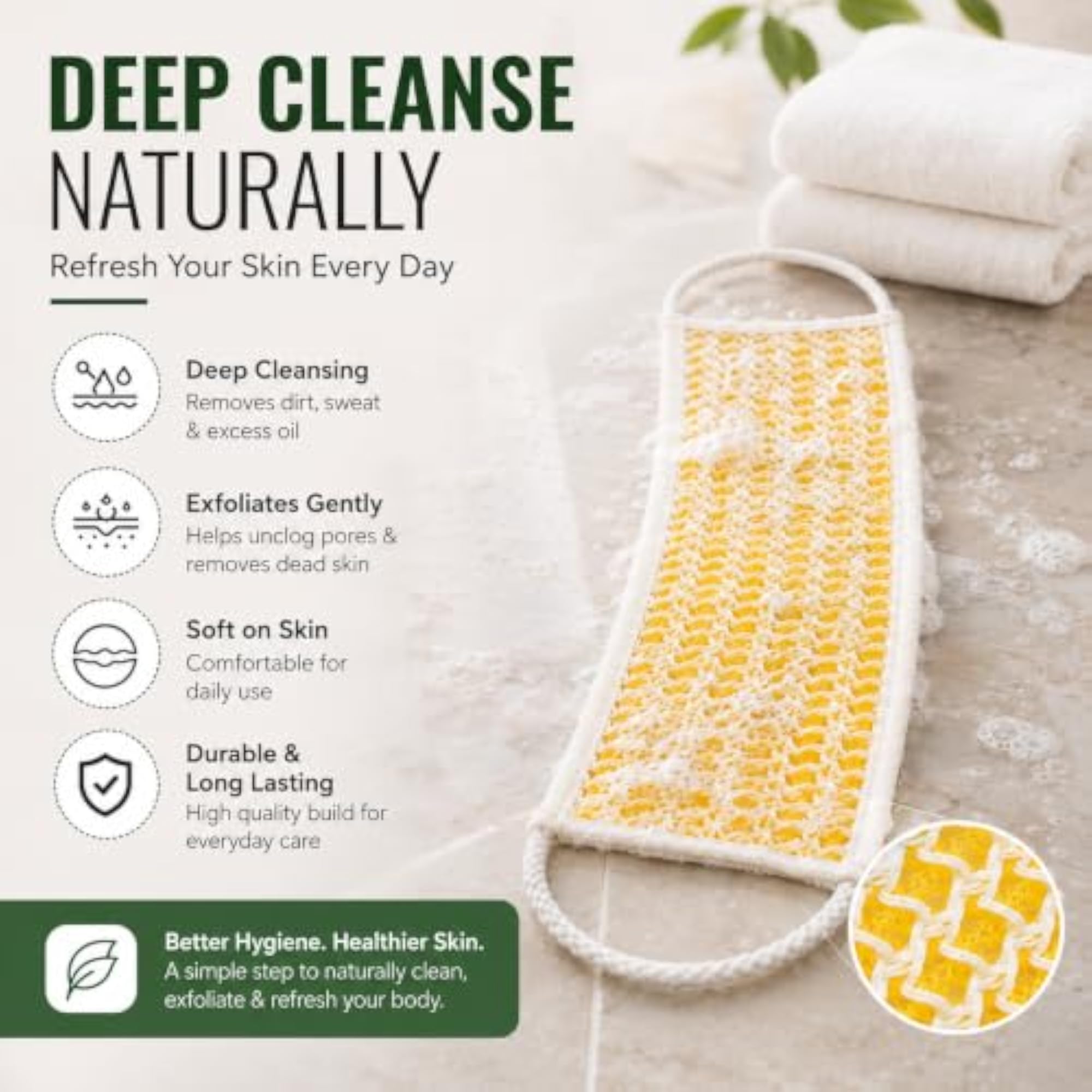Exfoliating Body Scrubber Back Strap with Handles, Gift for Her